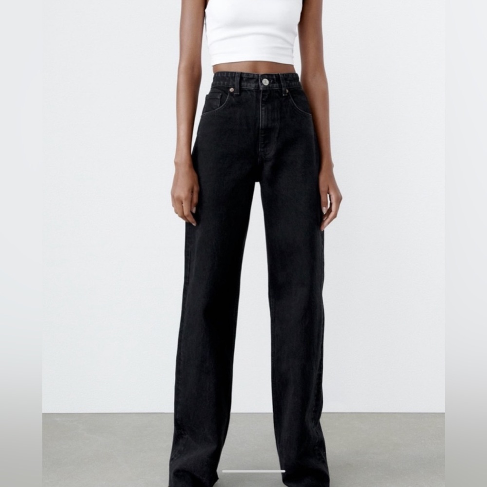 Zara wide leg high rise black jeans